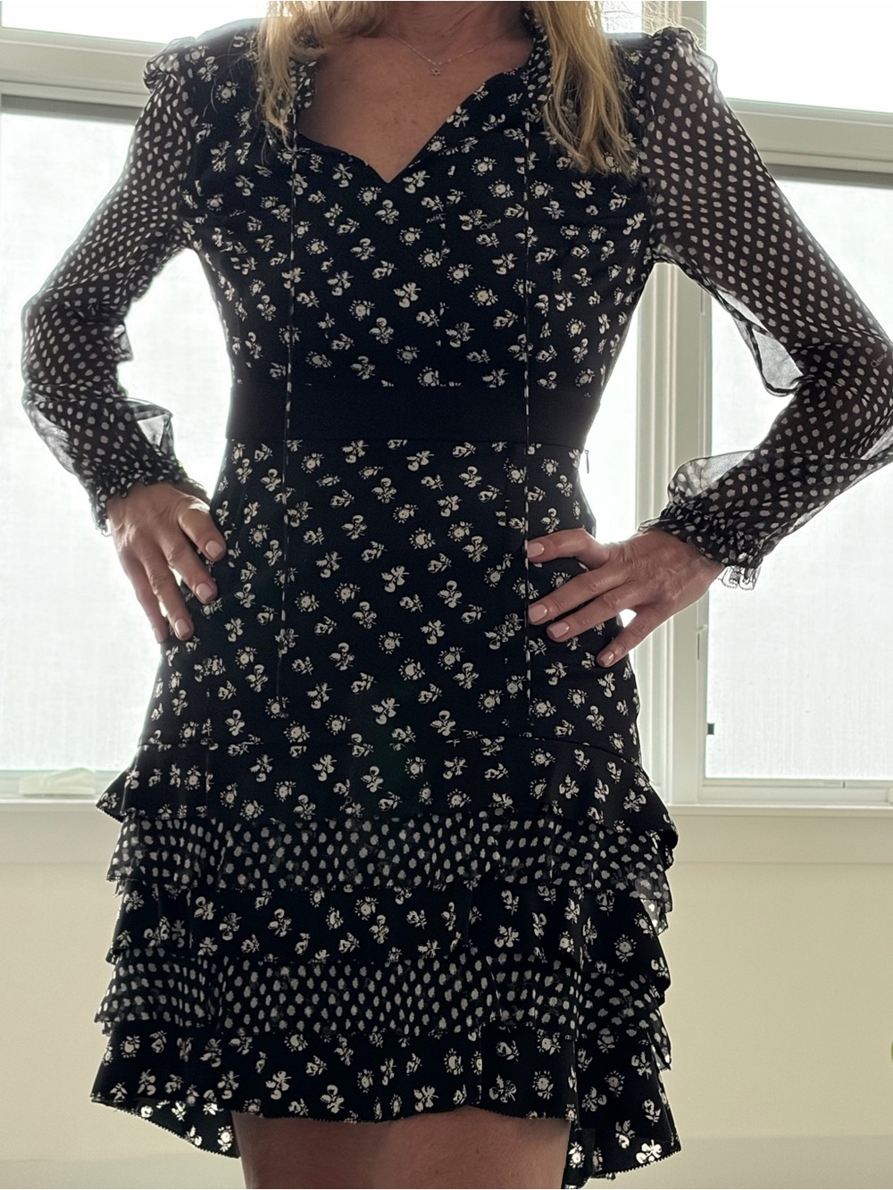 Diane Von Furstenberg Black Floral Ruffle Mini Dress